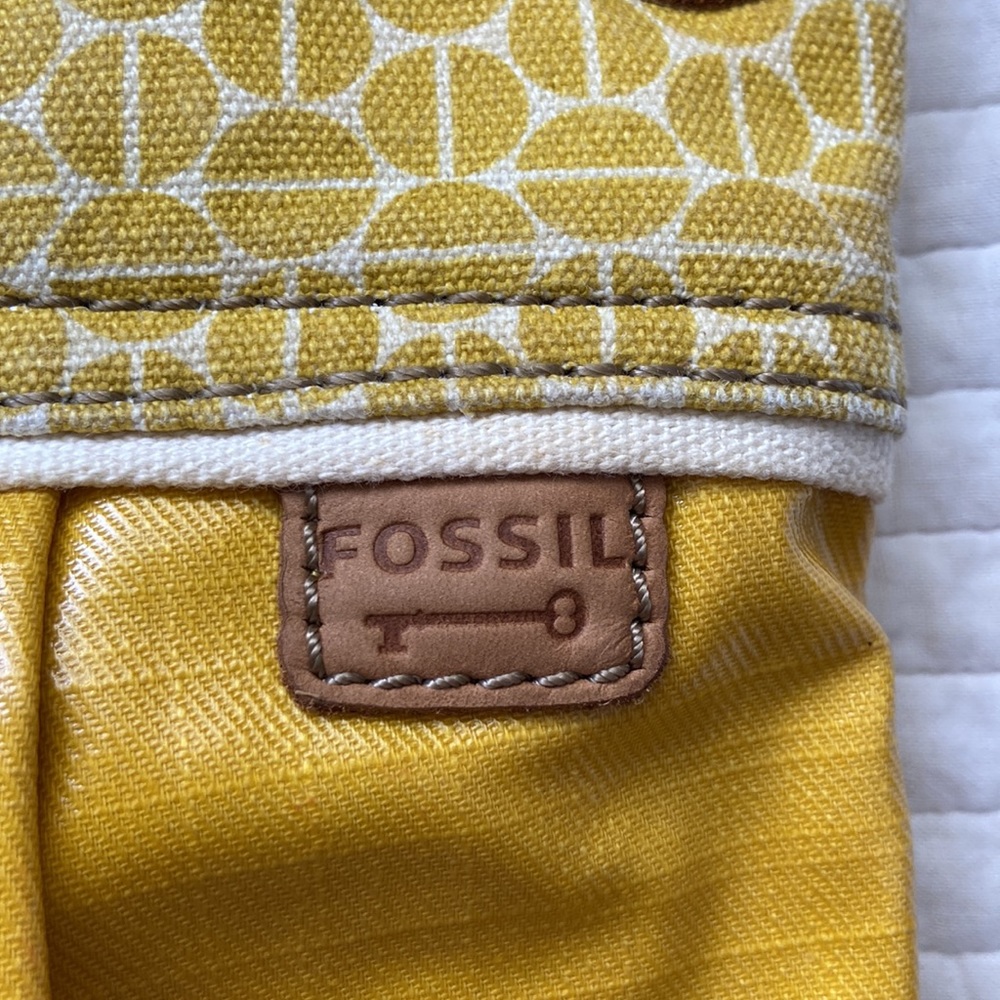 Fossil Crossbody Bag and Wristlet Coated Canvas Leather Trim Yellow Tan Brown - Picture 5 of 17